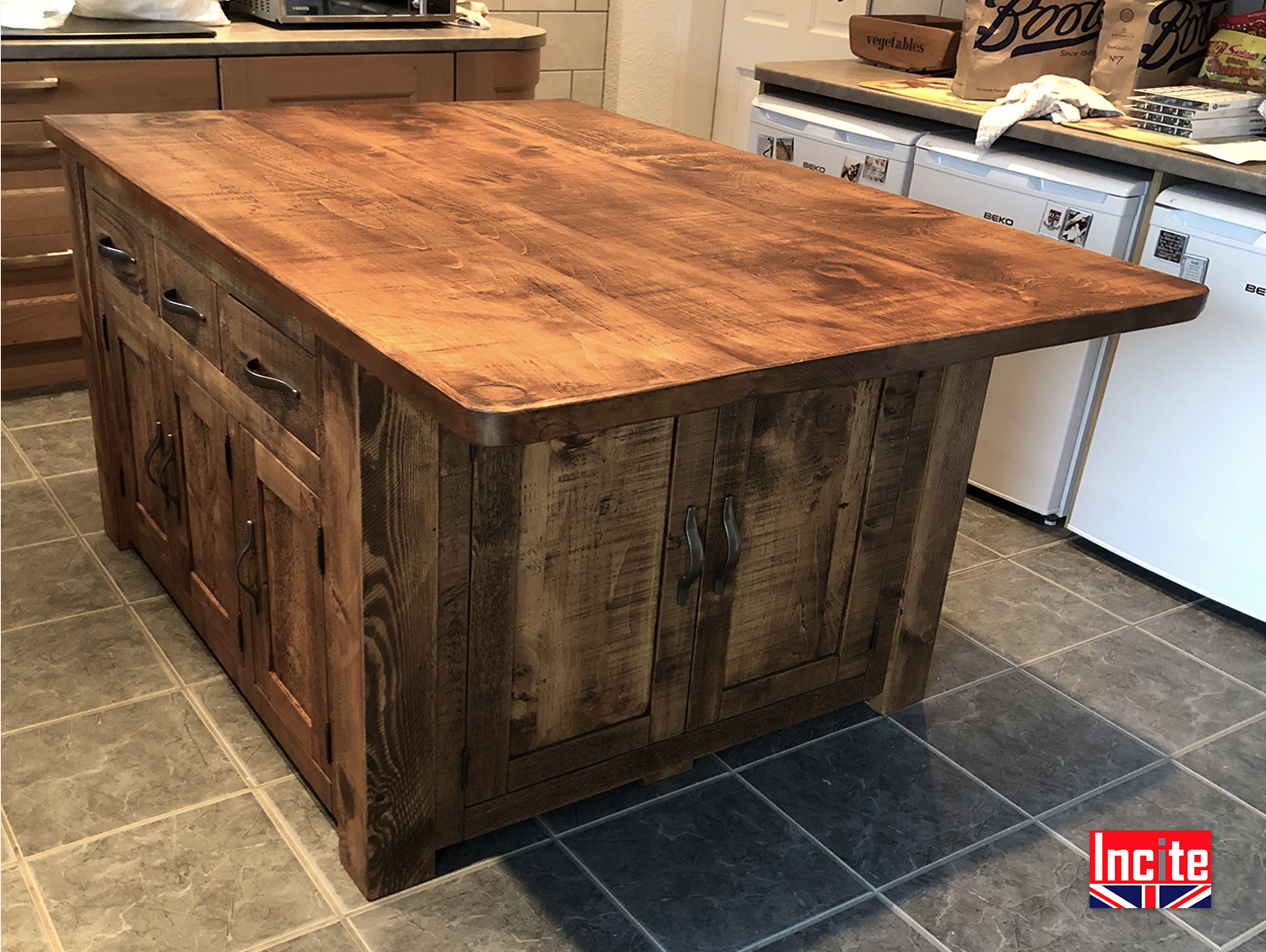 Rustic Plank Kitchen Island Cupboard Incite Interiors